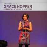 Lorrie speaking about passwords at Grace Hopper Celebration