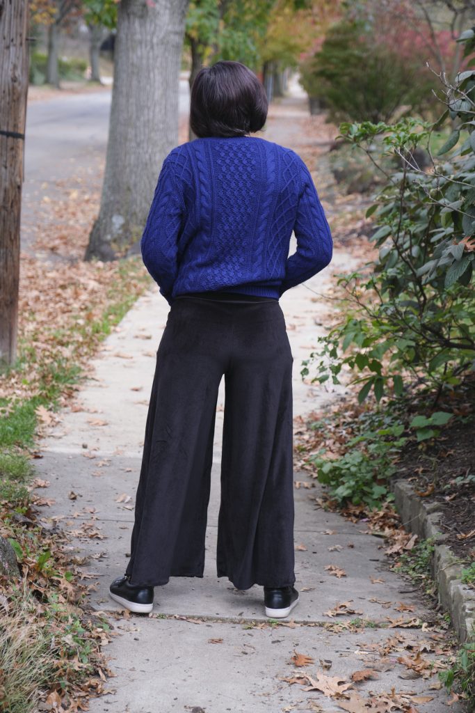 Black High Waisted Wide Leg Pants with Diagonal Pockets & Banded